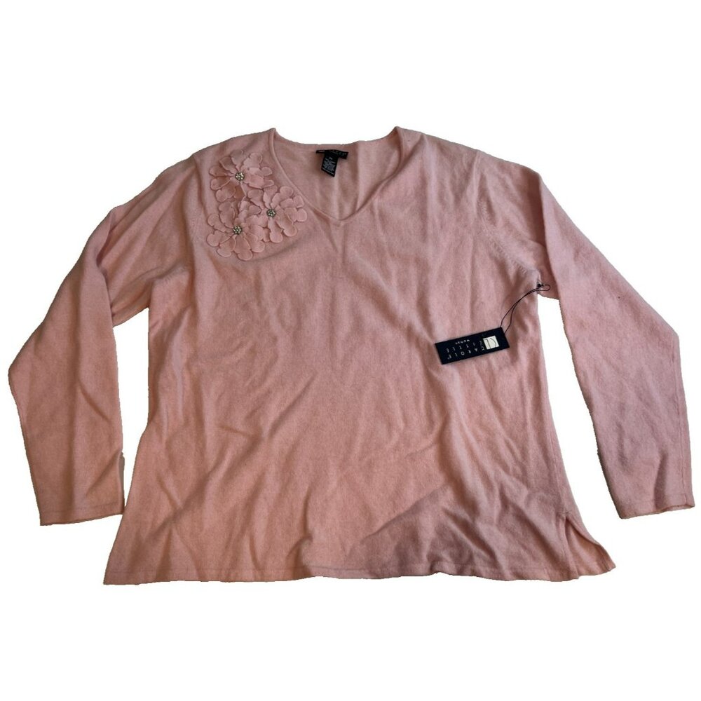 Carole Little Women's Light Pink Floral V Neck Lamb's Wool Sweater Size 2X NTW